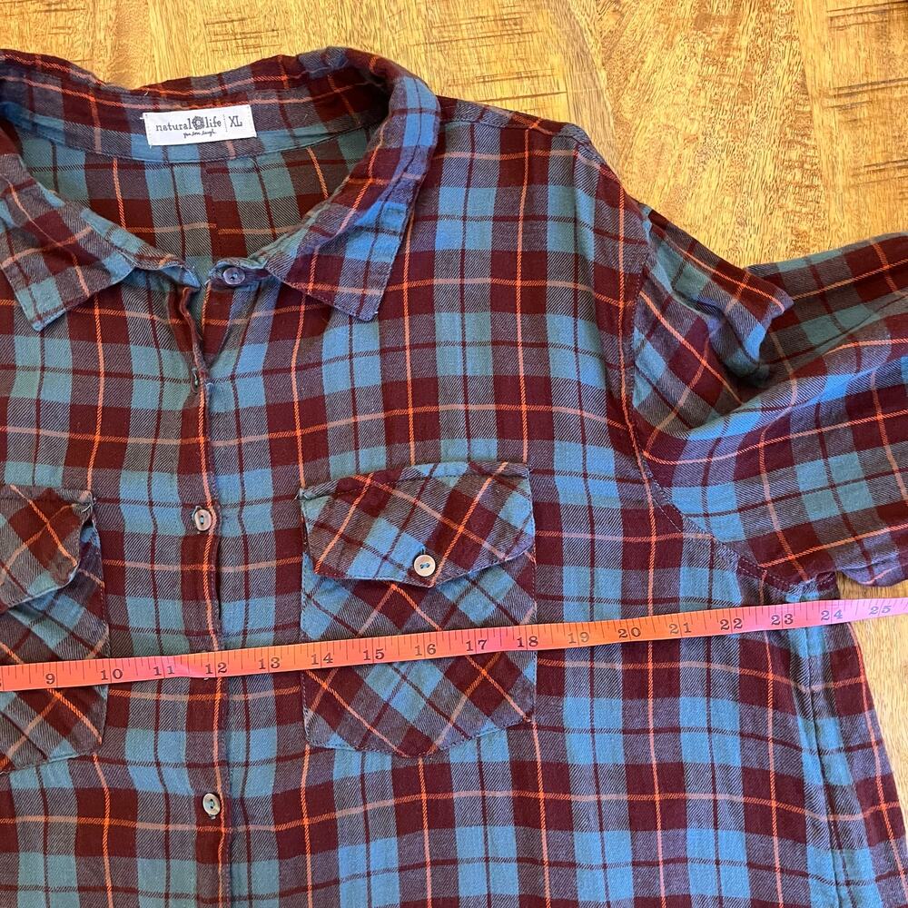 NATURAL LIFE Teal and Rust Plaid Midi Shirt Dress - Picture 12 of 13